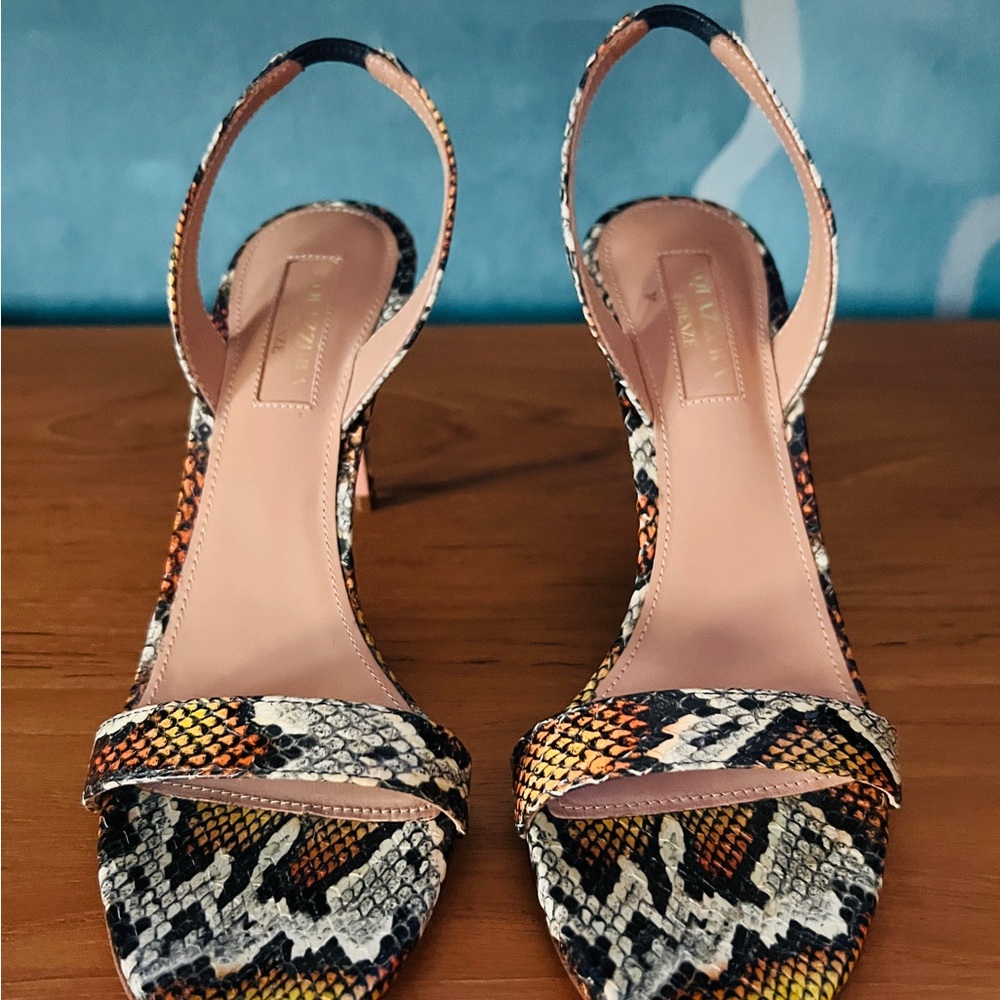 Aquazzura Python Print Slingback Sandals Stiletto… - image 2